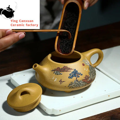230ml Hand Painted Yixing Purple Clay Teapots Raw Ore Gold Section Mud Tea Pot Household Stone Scoop Filter Kettle Zisha Teaware