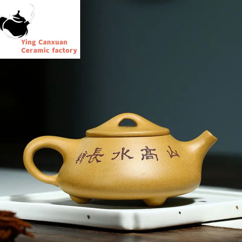 230ml Hand Painted Yixing Purple Clay Teapots Raw Ore Gold Section Mud Tea Pot Household Stone Scoop Filter Kettle Zisha Teaware