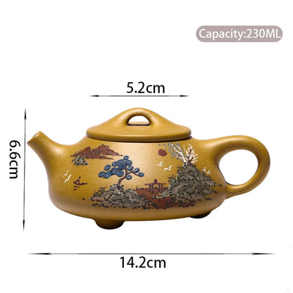 230ml Hand Painted Yixing Purple Clay Teapots Raw Ore Gold Section Mud Tea Pot Household Stone Scoop Filter Kettle Zisha Teaware