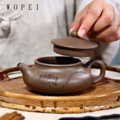 230ml Tradition Yixing Purple Clay Teapot Hand Painted Lotus Filter Tea Pot Chinese Zisha Beauty Kettle Customized Teaware Gifts
