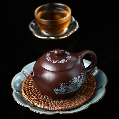 230ml Traditional Chinese Handcrafted Lotus Yixing Purple Clay Teapot Small Capacity Kettle Puer Oolong Tea Set