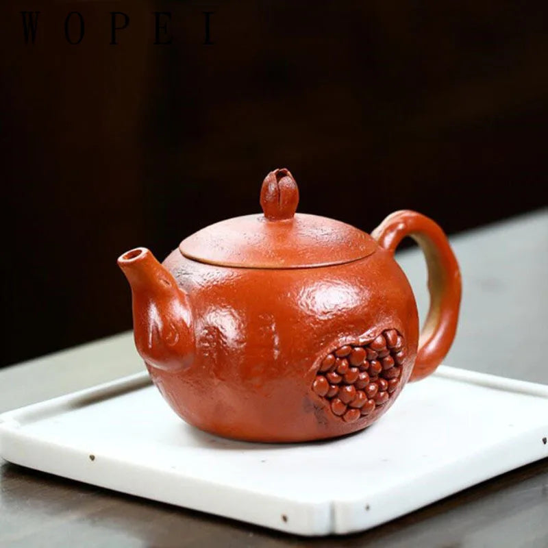 230ml Yixing Famous Purple Clay Teapot Handmade Simulation Pomegranate Model Tea Pot Kettle Chinese Authentic Zisha Tea Set Gift