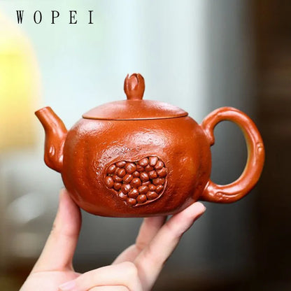 230ml Yixing Famous Purple Clay Teapot Handmade Simulation Pomegranate Model Tea Pot Kettle Chinese Authentic Zisha Tea Set Gift