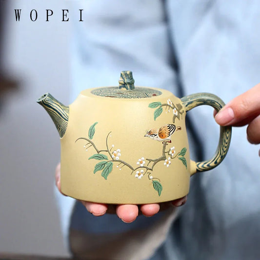 230ml Yixing High-end Purple Clay Teapot Handmade Mud Painted Flowers and Birds Tea Pot Kettle Chinese Zisha Tea Set Collection