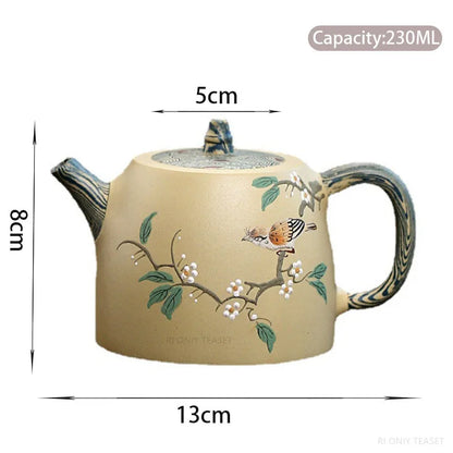 230ml Yixing High-end Purple Clay Teapot Handmade Mud Painted Flowers and Birds Tea Pot Kettle Chinese Zisha Tea Set Collection