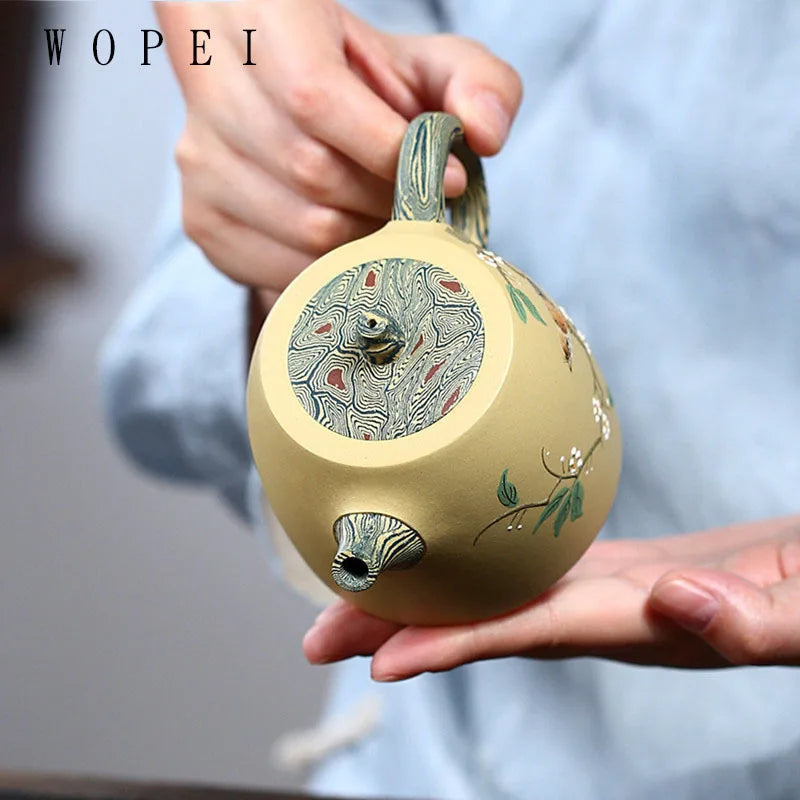 230ml Yixing High-end Purple Clay Teapot Handmade Mud Painted Flowers and Birds Tea Pot Kettle Chinese Zisha Tea Set Collection