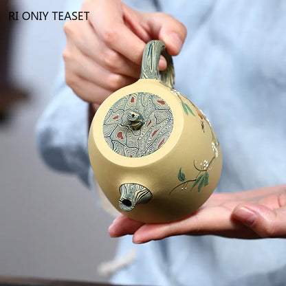 230ml Yixing High-end Purple Clay Teapot Handmade Mud Painted Flowers and Birds Tea Pot Kettle Chinese Zisha Tea Set Collection