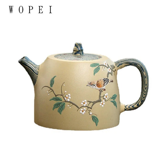 230ml Yixing High-end Purple Clay Teapot Handmade Mud Painted Flowers and Birds Tea Pot Kettle Chinese Zisha Tea Set Collection