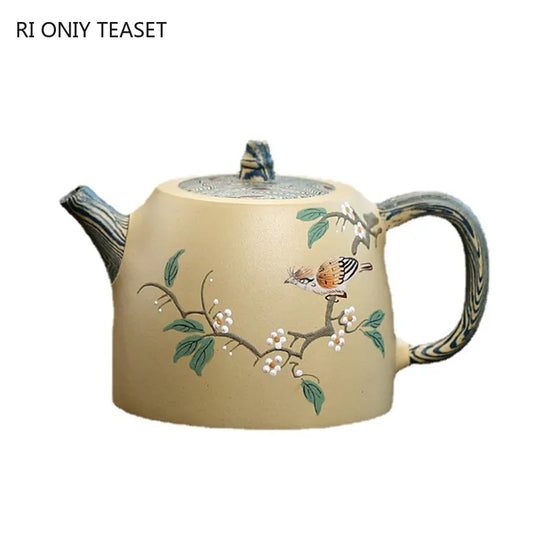 230ml Yixing High-end Purple Clay Teapot Handmade Mud Painted Flowers and Birds Tea Pot Kettle Chinese Zisha Tea Set Collection