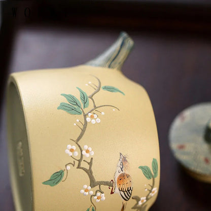 230ml Yixing High-end Purple Clay Teapot Handmade Mud Painted Flowers and Birds Tea Pot Kettle Chinese Zisha Tea Set Collection