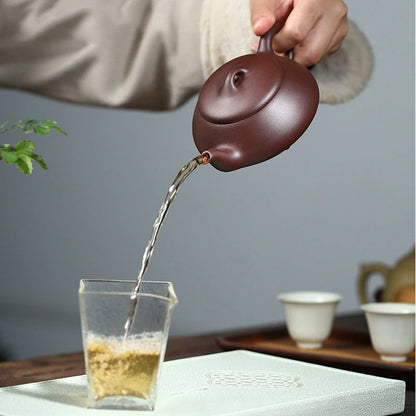 230ml Yixing High-end Purple Clay Teapots Famous Handmade Stone Scoop Tea Pot Raw Ore Purple Mud Kettle Chinese Zisha Tea Set