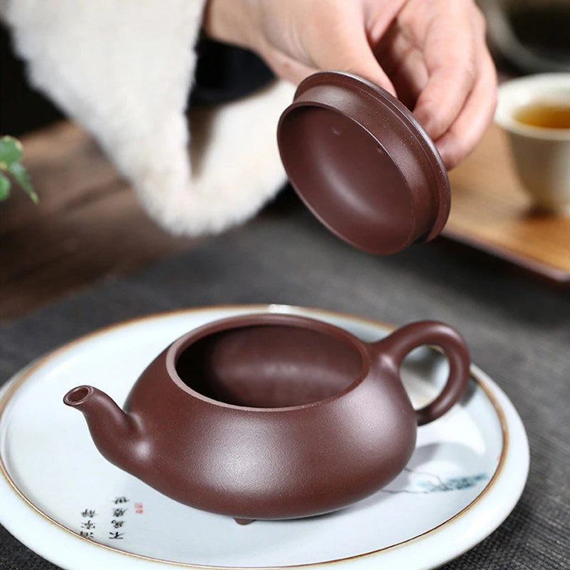 230ml Yixing High-end Purple Clay Teapots Famous Handmade Stone Scoop Tea Pot Raw Ore Purple Mud Kettle Chinese Zisha Tea Set