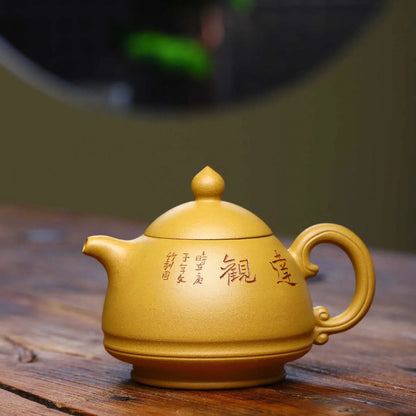 230ml Yixing High-end Purple Clay Teapots Handmade Square Shape Tea Pot Raw Ore Gold Section Mud Kettle Chinese Zisha Tea Set