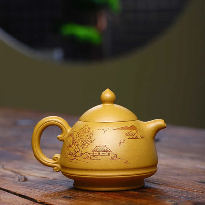 230ml Yixing High-end Purple Clay Teapots Handmade Square Shape Tea Pot Raw Ore Gold Section Mud Kettle Chinese Zisha Tea Set