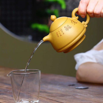 230ml Yixing High-end Purple Clay Teapots Handmade Square Shape Tea Pot Raw Ore Gold Section Mud Kettle Chinese Zisha Tea Set