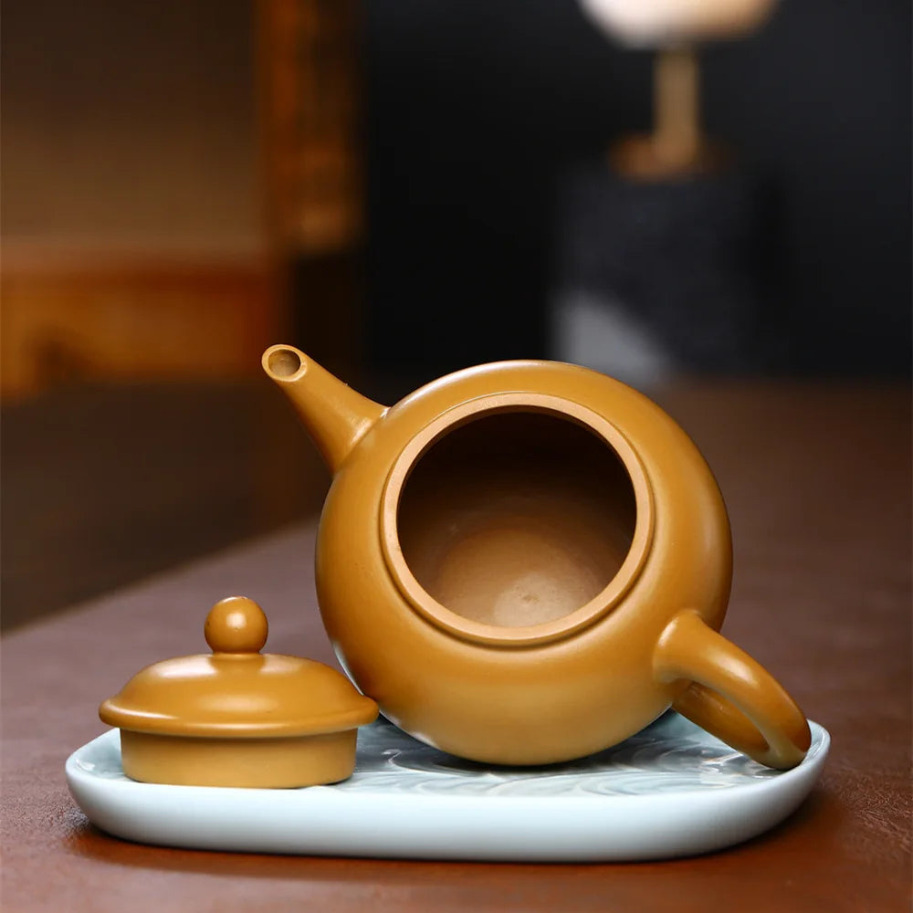230ml Yixing High-end Purple Clay Teapots Handmade Tea Pot Raw Ore Gold Section Mud Kettle Chinese Zisha Tea Set