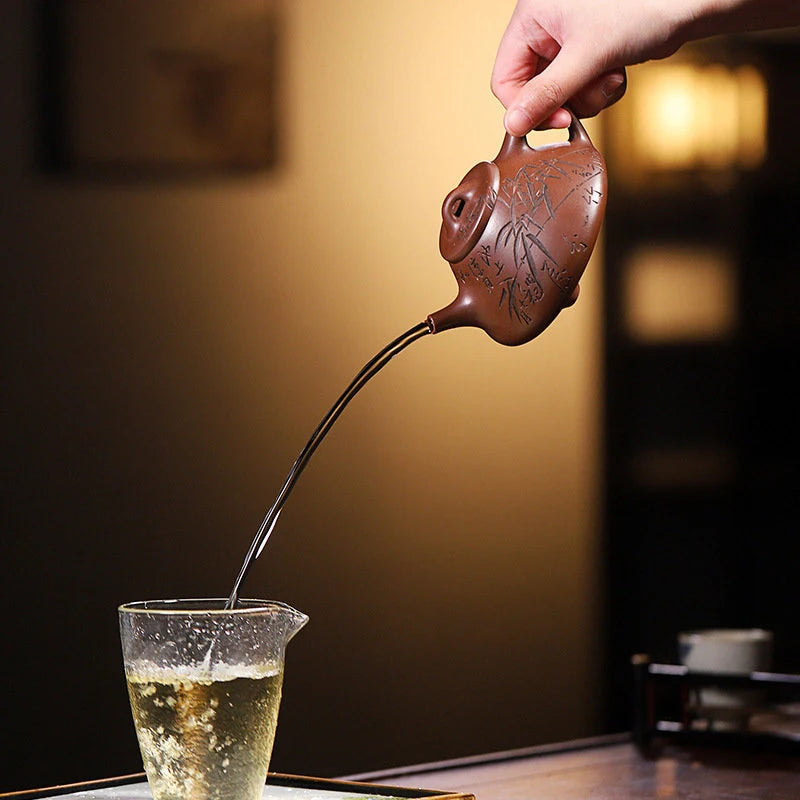 230ml Yixing Purple Clay Teapot Handmade Stone Scoop Tea Pot Raw Ore Purple Mud Kettle Chinese High-end Zisha Tea Set Collection