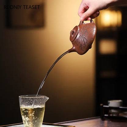 230ml Yixing Purple Clay Teapot Handmade Stone Scoop Tea Pot Raw Ore Purple Mud Kettle Chinese High-end Zisha Tea Set Collection