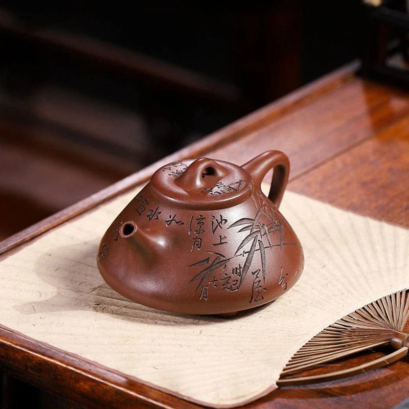 230ml Yixing Purple Clay Teapot Handmade Stone Scoop Tea Pot Raw Ore Purple Mud Kettle Chinese High-end Zisha Tea Set Collection