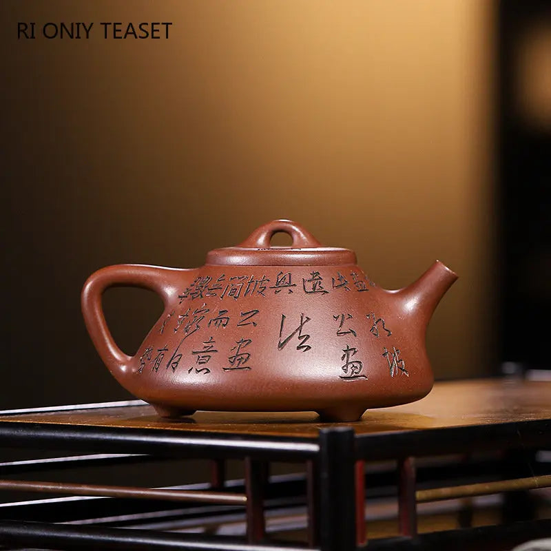 230ml Yixing Purple Clay Teapot Handmade Stone Scoop Tea Pot Raw Ore Purple Mud Kettle Chinese High-end Zisha Tea Set Collection