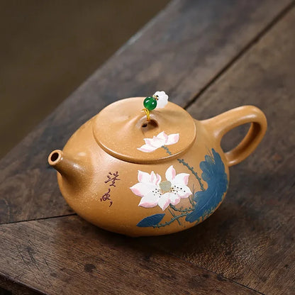 230ml Yixing Purple Clay Teapot Raw Ore Gold Section Mud Stone Scoop Kettle Hand-painted Beauty Tea Pot Traditional Tea Infuser