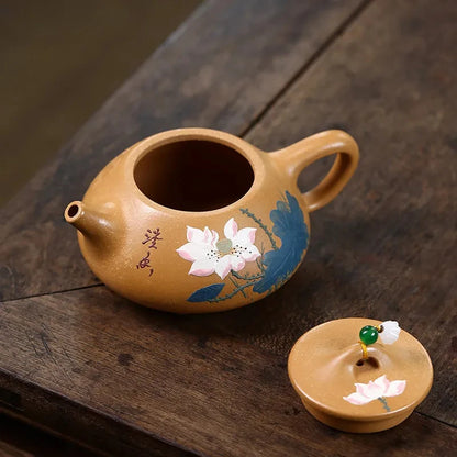230ml Yixing Purple Clay Teapot Raw Ore Gold Section Mud Stone Scoop Kettle Hand-painted Beauty Tea Pot Traditional Tea Infuser