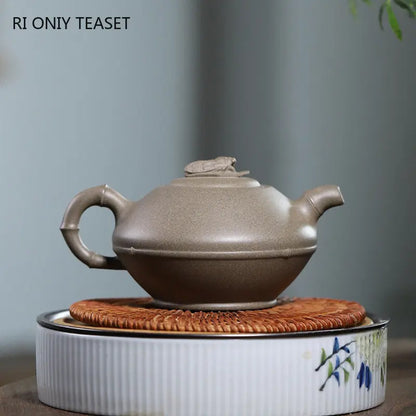 230ml Yixing Purple Clay Teapots Famous Handmade Bamboo Tea Pot Raw Ore Grey Section Mud Kettle Chinese High-end Zisha Tea Set