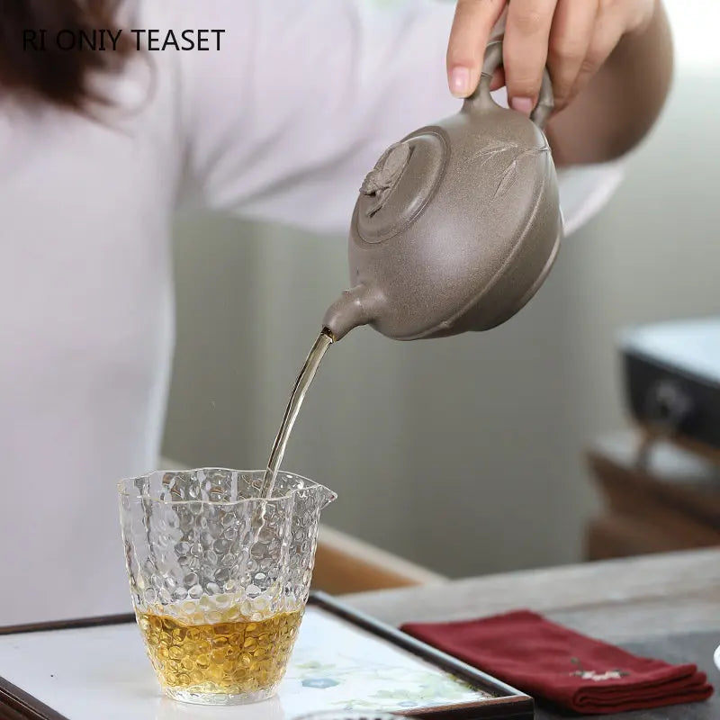 230ml Yixing Purple Clay Teapots Famous Handmade Bamboo Tea Pot Raw Ore Grey Section Mud Kettle Chinese High-end Zisha Tea Set