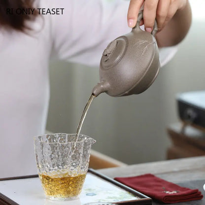 230ml Yixing Purple Clay Teapots Famous Handmade Bamboo Tea Pot Raw Ore Grey Section Mud Kettle Chinese High-end Zisha Tea Set