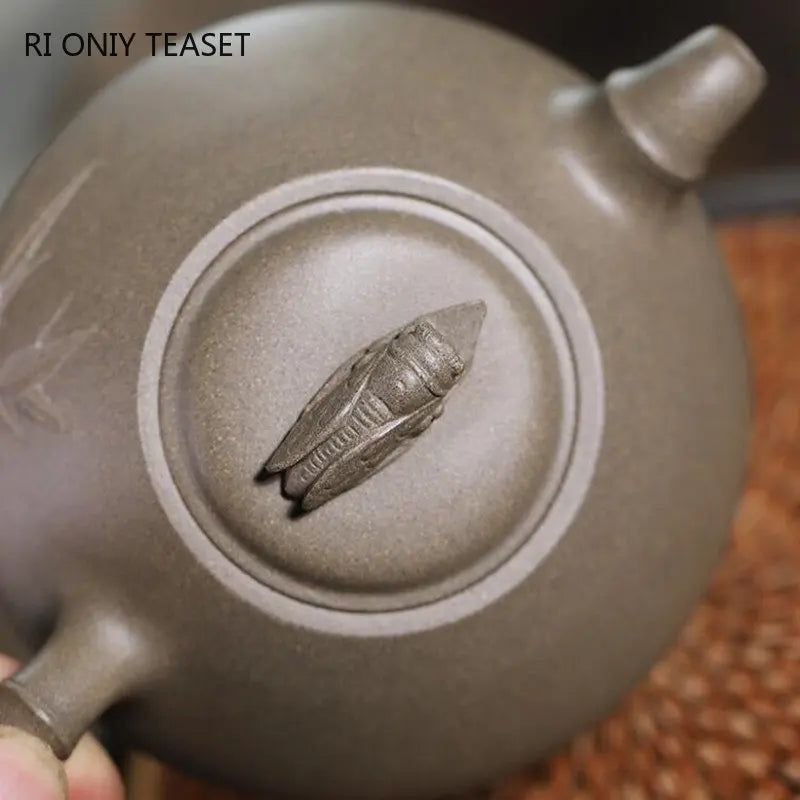 230ml Yixing Purple Clay Teapots Famous Handmade Bamboo Tea Pot Raw Ore Grey Section Mud Kettle Chinese High-end Zisha Tea Set