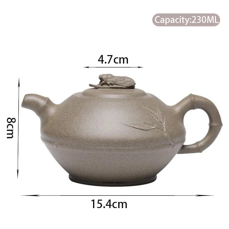 230ml Yixing Purple Clay Teapots Famous Handmade Bamboo Tea Pot Raw Ore Grey Section Mud Kettle Chinese High-end Zisha Tea Set