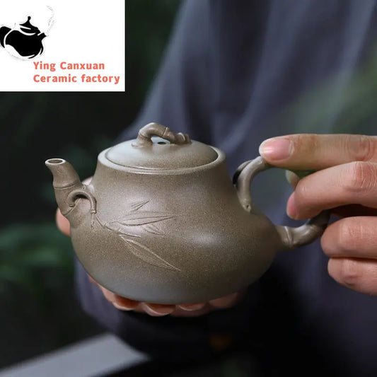230ml Yixing Raw Ore Purple Clay Teapots Famous Handmade Bamboo Tea Pot Kettle Chinese High-end Zisha Tea Set Collection Gifts