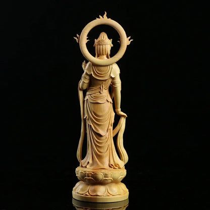 23CM Boxwood Carving Furnishing Ornaments Wood Crafts Buddha Statue Gifts Guanyin Sculpture Decoration Crafts