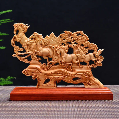 23CM Eight Horses statue Wood Animal Figurines Home Decoration Wooden Collection Gifts boat Ship accessories decors