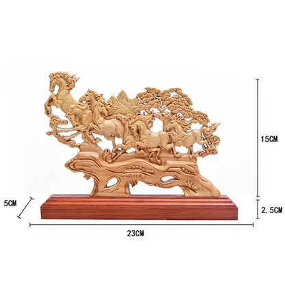 23CM Eight Horses statue Wood Animal Figurines Home Decoration Wooden Collection Gifts boat Ship accessories decors
