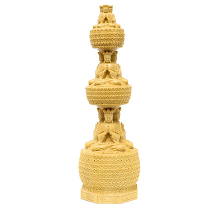 23CM Three-story Buddha Tower Boxwood Statue Three-sided Stupa Sculpture Round Pagoda Dizang Bodhisattva Buddhist  Home Decor