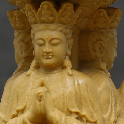 23CM Three-story Buddha Tower Boxwood Statue Three-sided Stupa Sculpture Round Pagoda Dizang Bodhisattva Buddhist  Home Decor