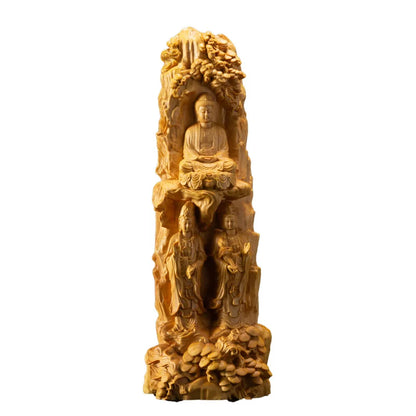 23CM Western Three Saints Wood Sakyamuni Buddha Handmade Carved Gifts Figures Buddha Statues Home Decoration Collection Ornament