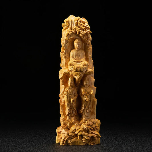 23CM Western Three Saints Wood Sakyamuni Buddha Handmade Carved Gifts Figures Buddha Statues Home Decoration Collection Ornament