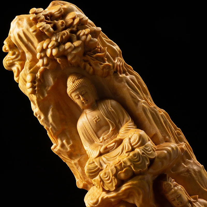 23CM Western Three Saints Wood Sakyamuni Buddha Handmade Carved Gifts Figures Buddha Statues Home Decoration Collection Ornament