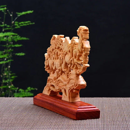 23CM Wooden  Animal Eight Horses Statue Figurines Home Decor Gifts Sculptures Accessories