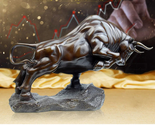 23CM #home company office Desk decoration Money Drawing wealth Stock market cattle  Wall Street cattle Bronze Bull statue