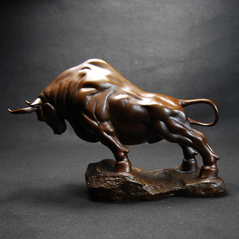 23CM #home company office Desk decoration Money Drawing wealth Stock market cattle  Wall Street cattle Bronze Bull statue