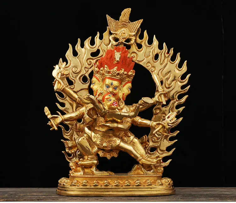 23CM large -GOOD---Buddhist Buddhism home family efficacious Protection brass Hayagriva Yamantaka Gold-plated Buddha statue