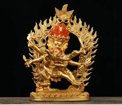 23CM large -GOOD---Buddhist Buddhism home family efficacious Protection brass Hayagriva Yamantaka Gold-plated Buddha statue