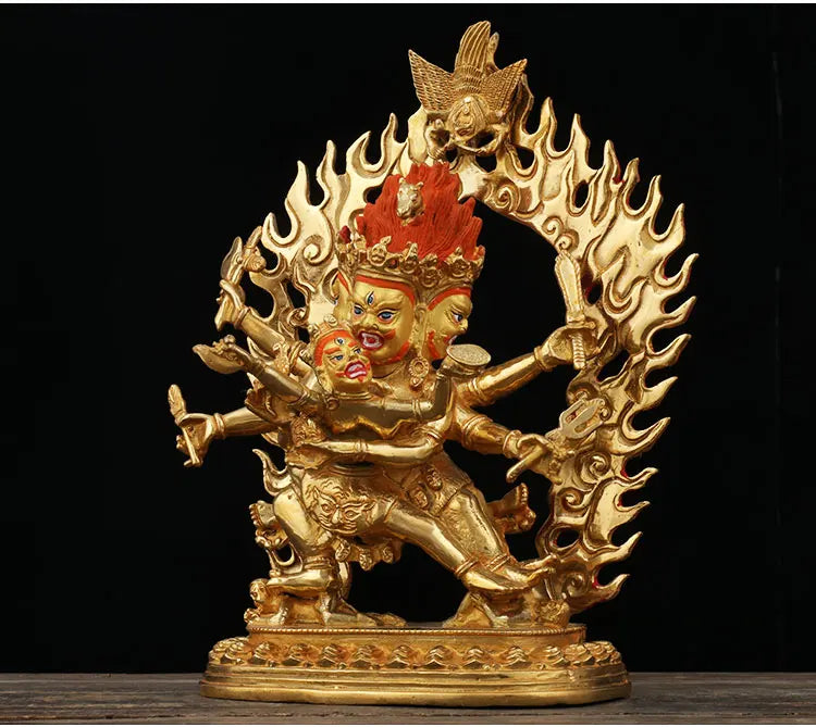 23CM large -GOOD---Buddhist Buddhism home family efficacious Protection brass Hayagriva Yamantaka Gold-plated Buddha statue