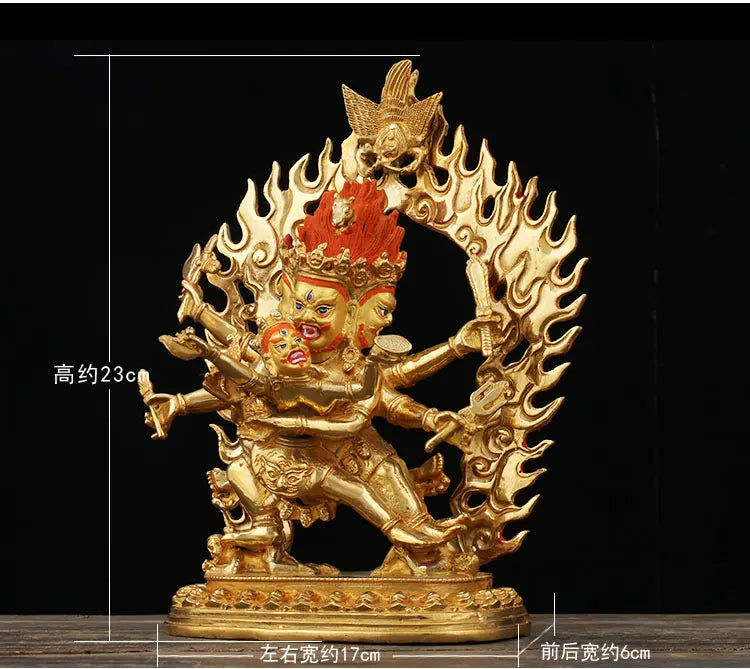 23CM large -GOOD---Buddhist Buddhism home family efficacious Protection brass Hayagriva Yamantaka Gold-plated Buddha statue