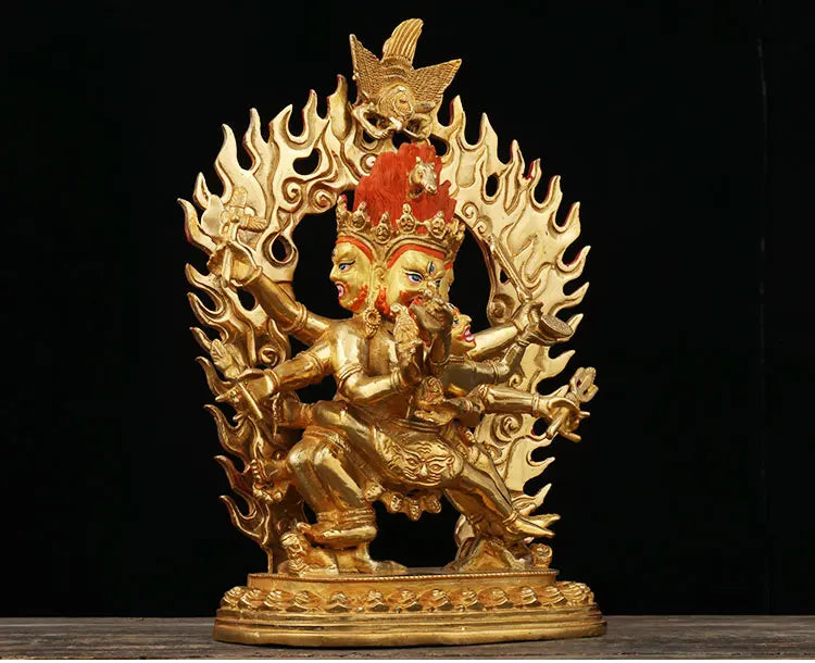 23CM large -GOOD---Buddhist Buddhism home family efficacious Protection brass Hayagriva Yamantaka Gold-plated Buddha statue