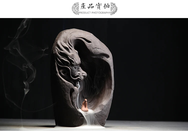 23CM large Southeast Asia Buddhism ART HOME bless family Safe CHAN DAO Buddha Ceramic Lucky Dragon Ornament censer statue