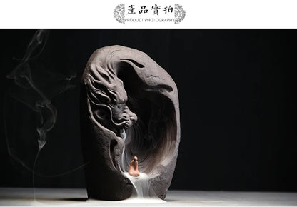 23CM large Southeast Asia Buddhism ART HOME bless family Safe CHAN DAO Buddha Ceramic Lucky Dragon Ornament censer statue